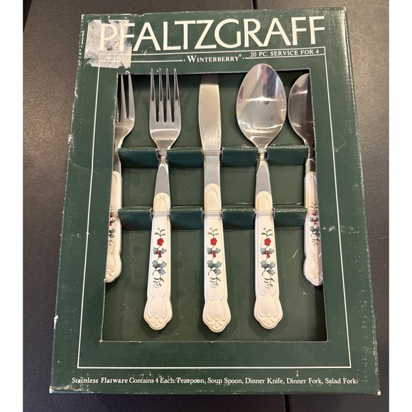 Pfaltzgraff Winterberry Holly 20 Piece Service For 4 Stainless Flatware NEW Box
